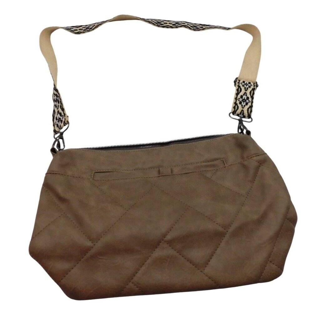 Sam and Hadley Tan Quilted Pattern Shoulder Bag Geometric Strap